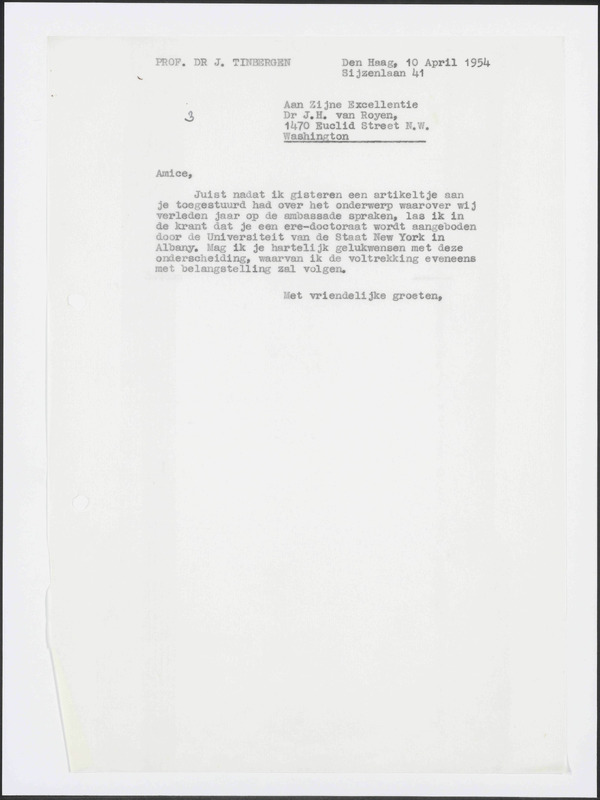 Letter to J.H. van Royen