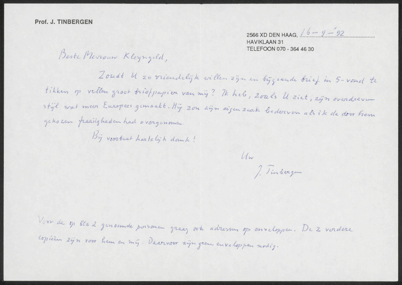 Letter to Kleijngeld