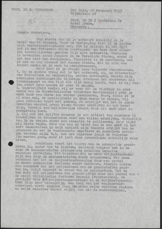 Letter to J. Goudriaan