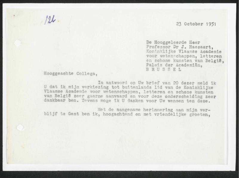 Letter to J. Haesaert