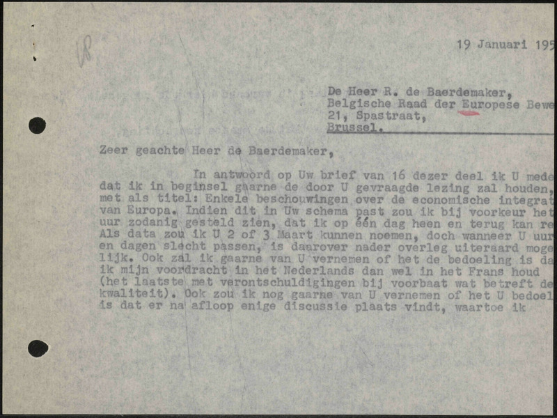 Letter to R. de Baerdemaker