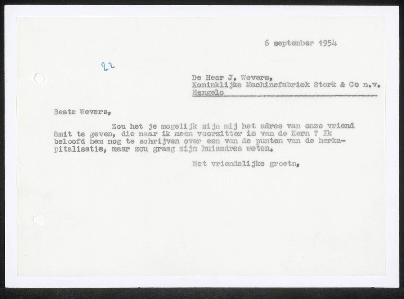 Letter to J. Wevers