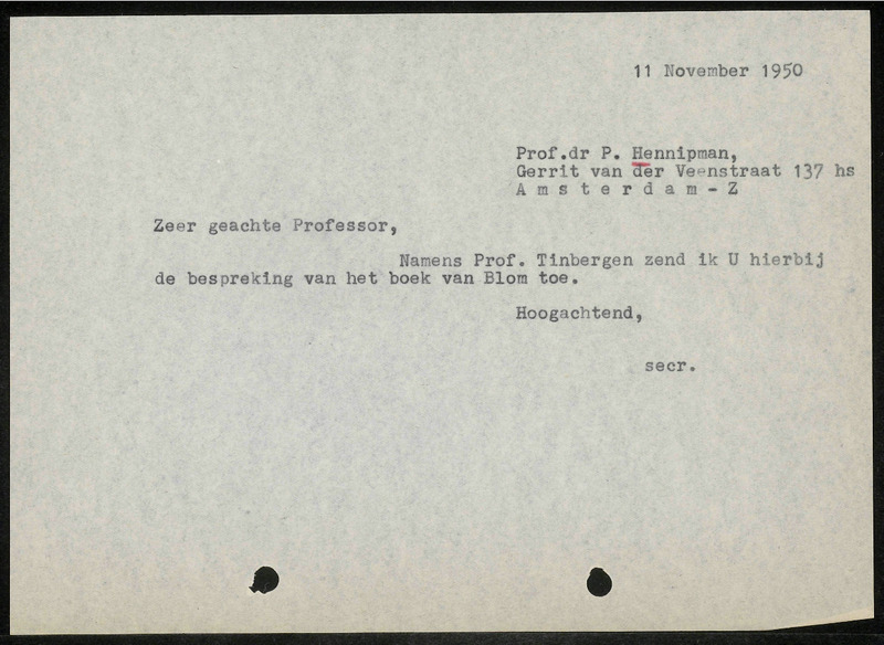 Letter to P. Hennipman