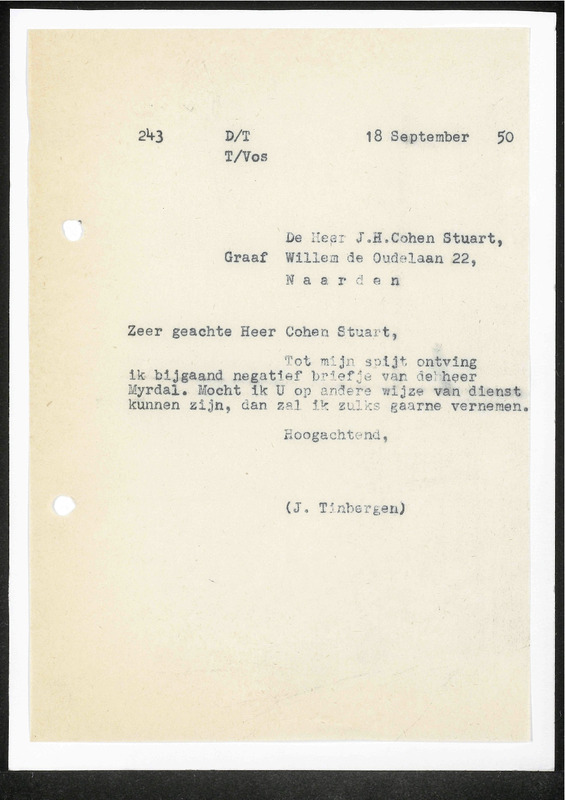 Letter to J.H. Cohen Stuart