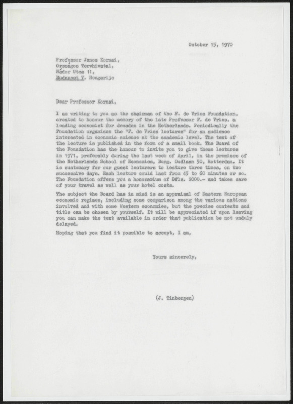 Letter to Janos Kornai