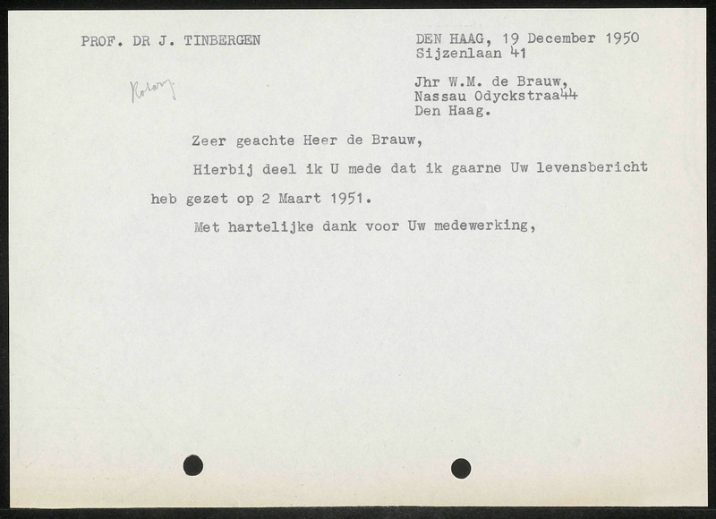 Letter to W.M. de Brauw