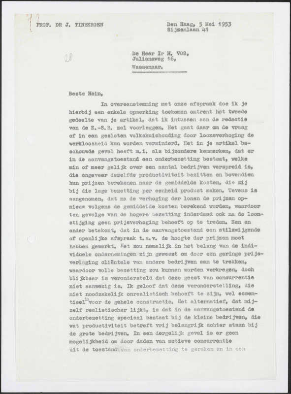 Letter to H. Vos