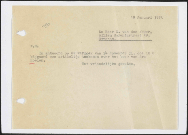 Letter to G. van den Akker