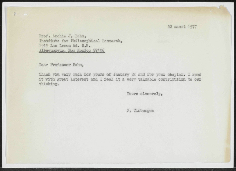 Letter to Archie J. Bahm