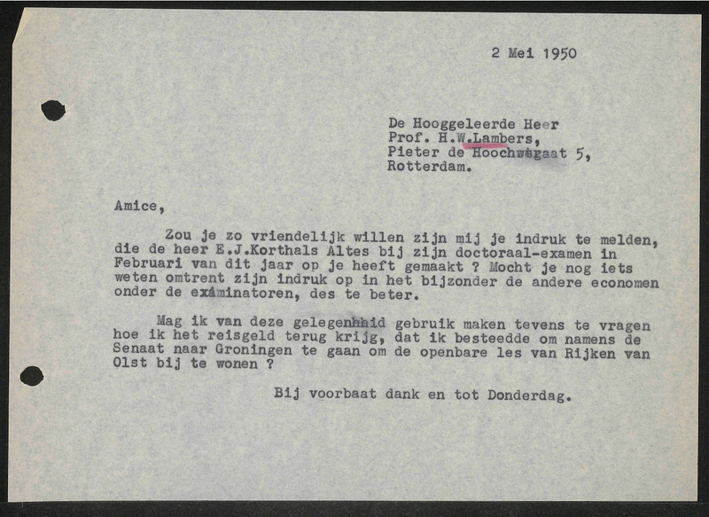 Letter to H.W. Lambers