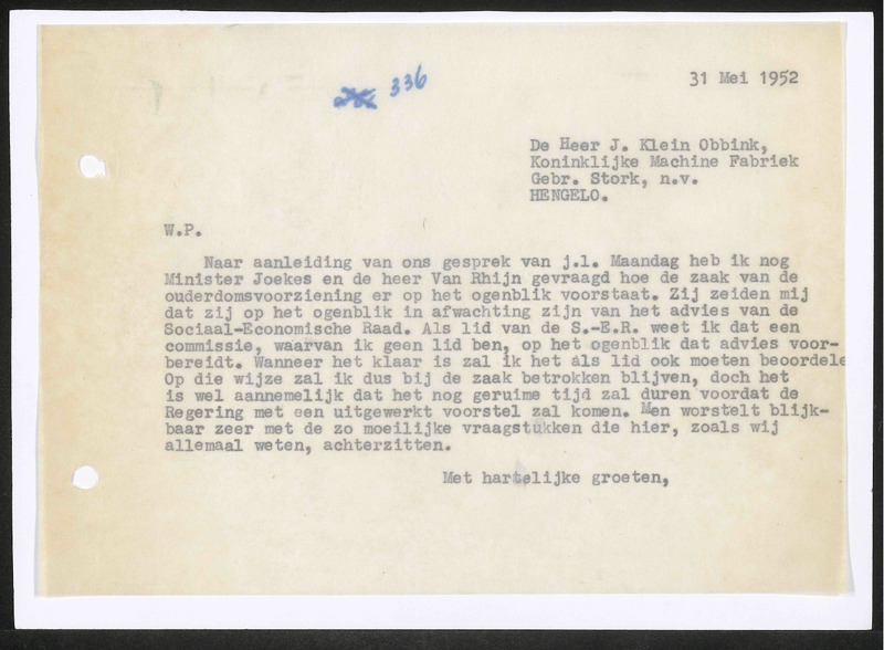 Letter to J. Klein Obbink