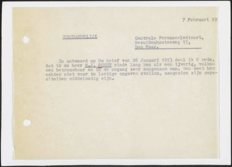 Letter to Ministerie van Binnenlandse Zaken