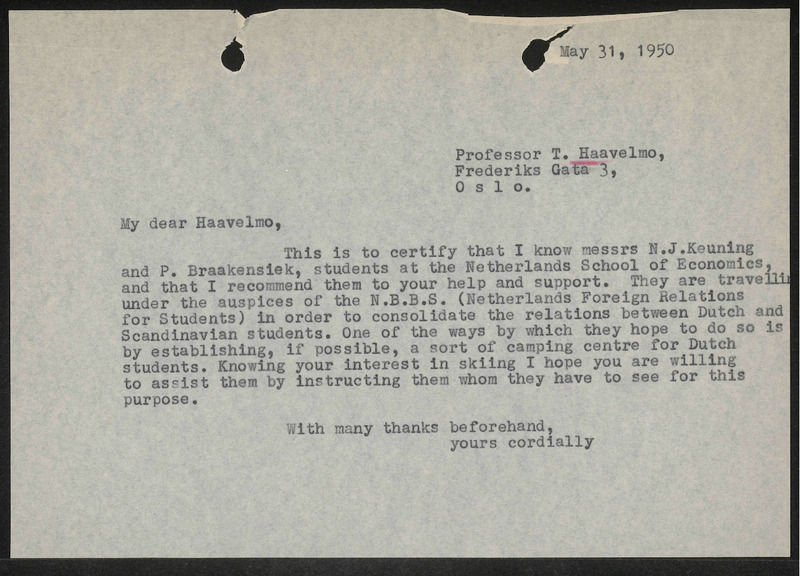 Letter to Trygve Haavelmo