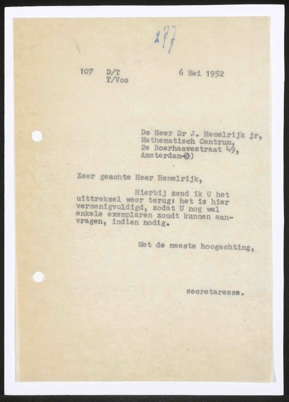 Letter to J. jr. Hemelrijk