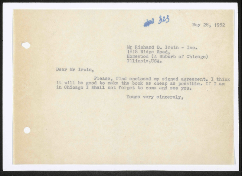 Letter to R.D. Irwin