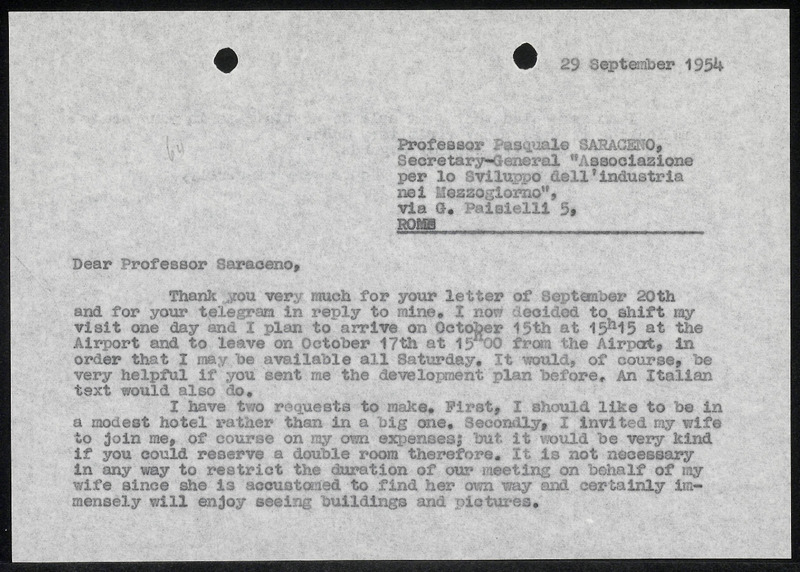 Letter to Pascuale Saraceno