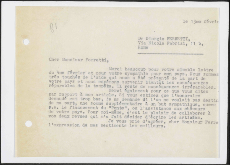 Letter to Giorgio Ferretti