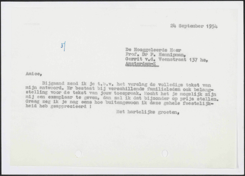 Letter to P. Hennipman