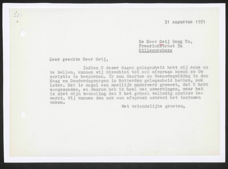 Letter to Oeij Beng To