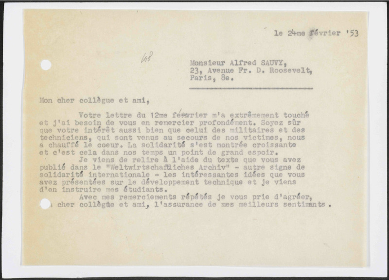 Letter to A. Sauvy