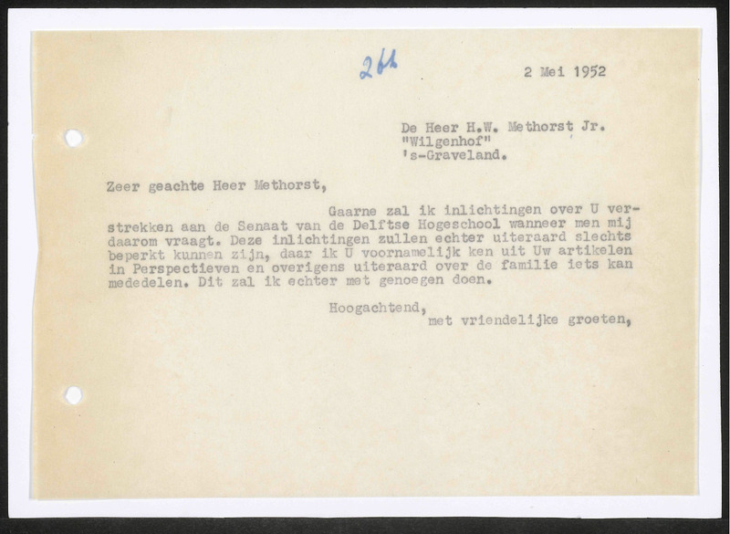 Letter to H.W. Methorst Jr.