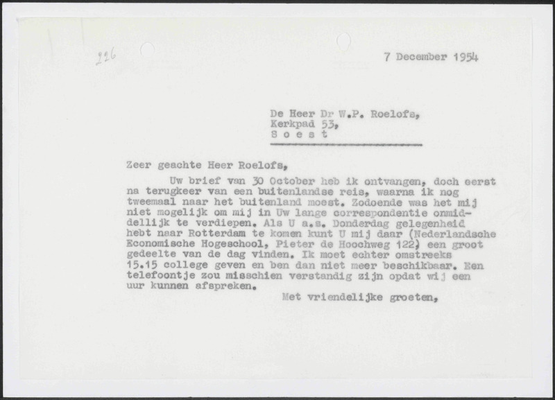 Letter to W.P. Roelofs