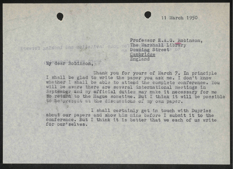 Letter to E.A.G. Robinson