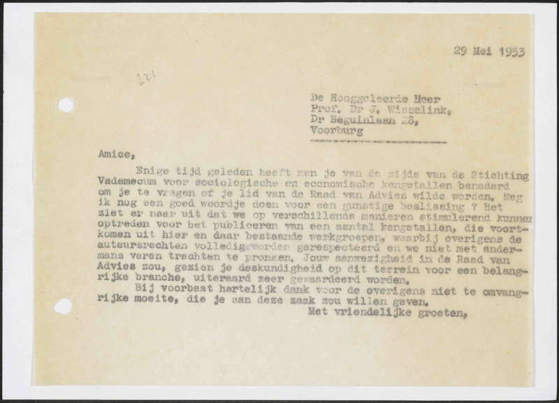 Letter to J. Wisselink