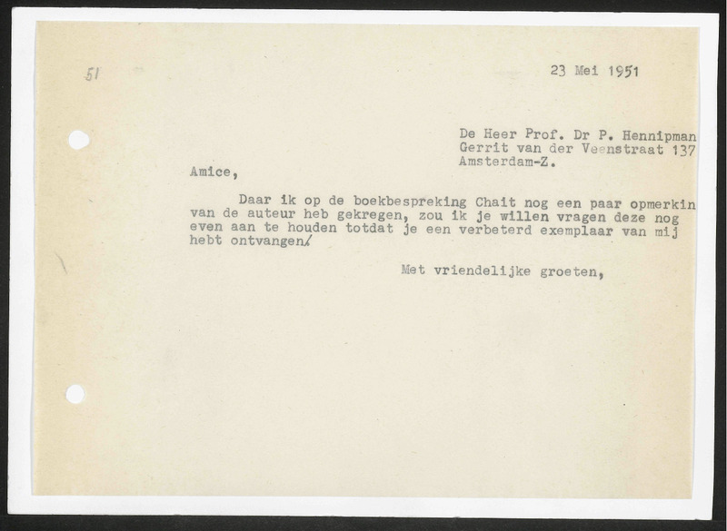 Letter to P. Hennipman