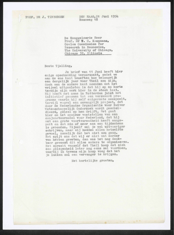 Letter to T. Koopmans