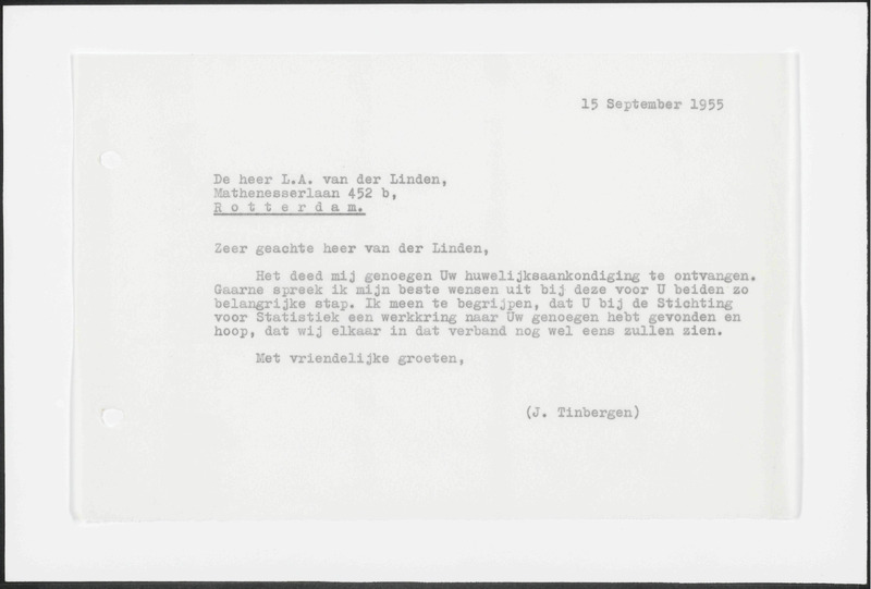 Letter to L.A. van der Linden