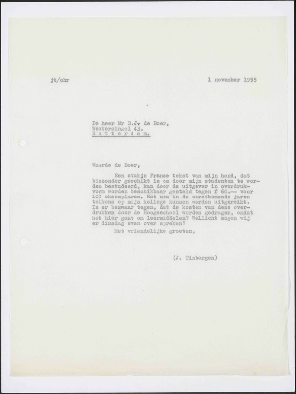 Letter to B.J. de Boer