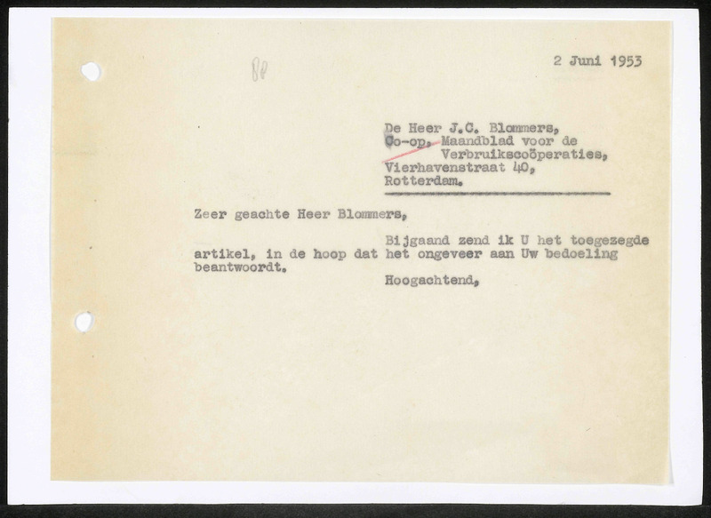 Letter to J.C. Blommers