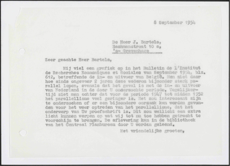 Letter to J. Bartels