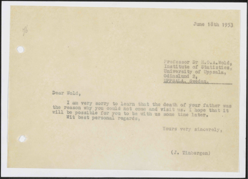 Letter to H. Wold