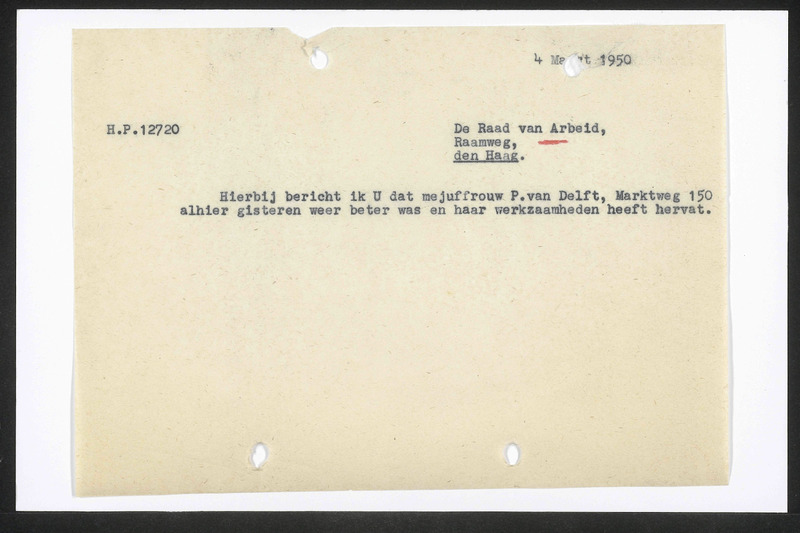 Letter to Raad van Arbeid, Den Haag