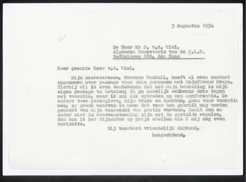 Letter to J. van der Wiel