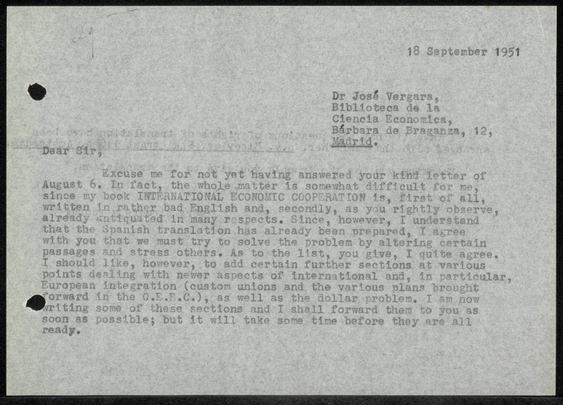 Letter to José Vergara