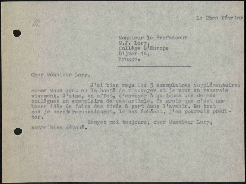 Letter to M.J. Lory