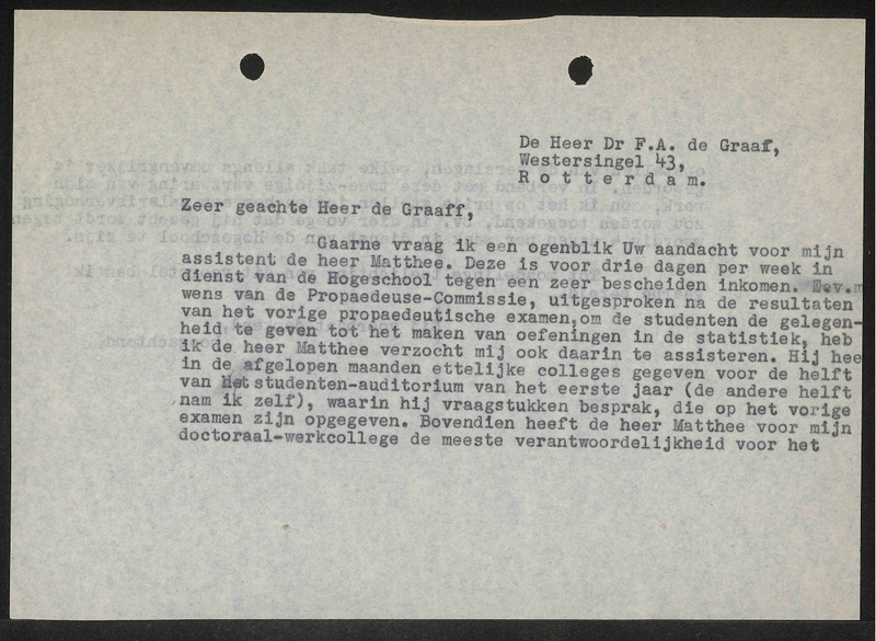 Letter to F.A. de Graaff