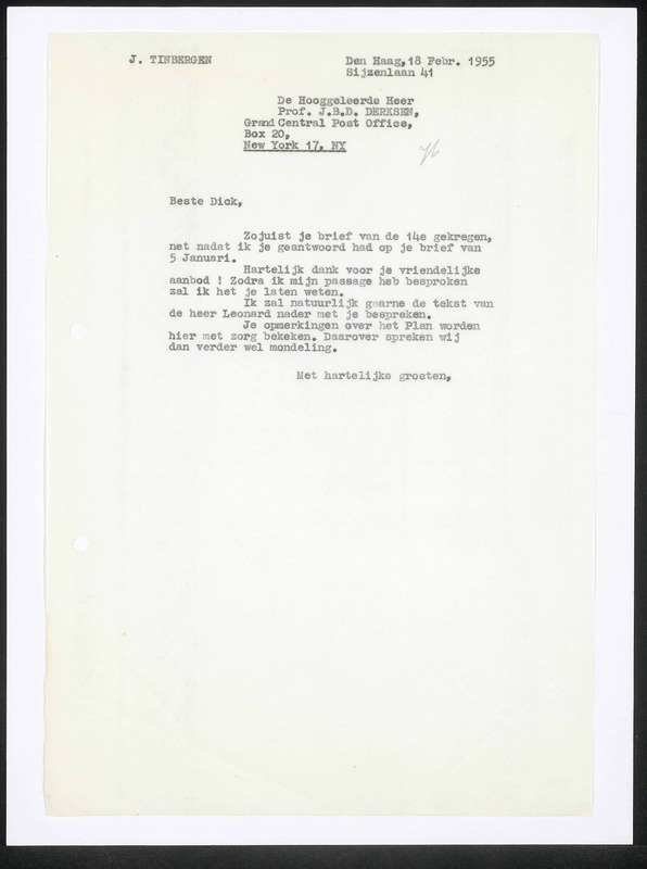 Letter to J.B.D. Derksen
