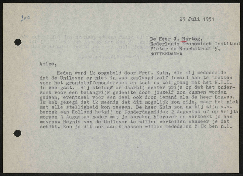 Letter to J. Hartog