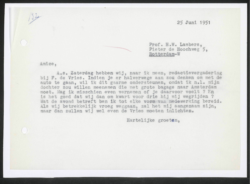 Letter to H.W. Lambers