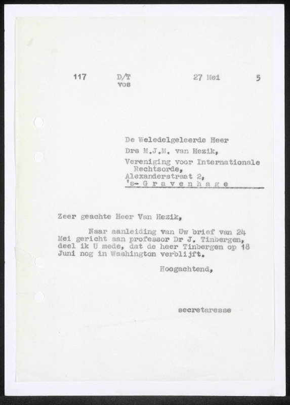 Letter to M.J.M. van Hezik