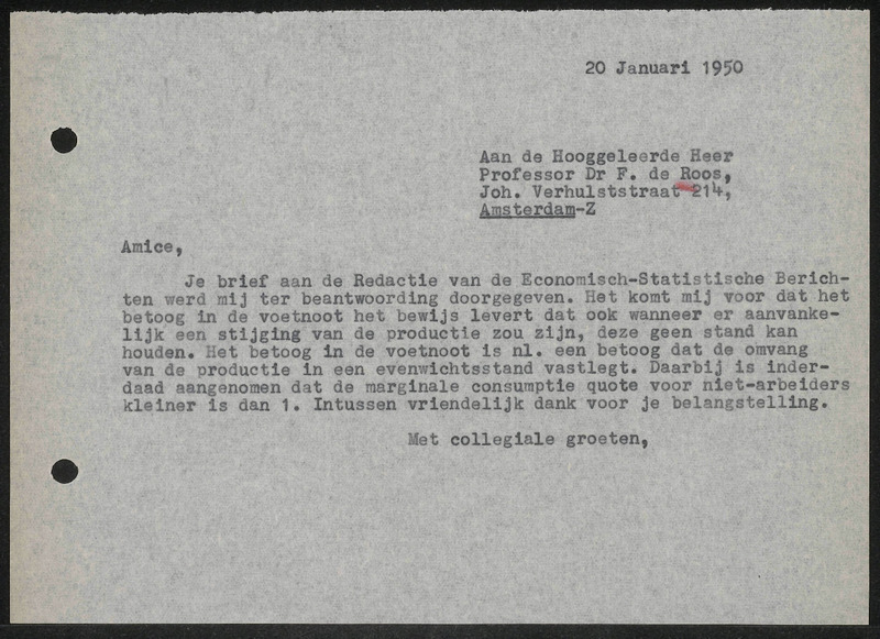 Letter to F. de Roos