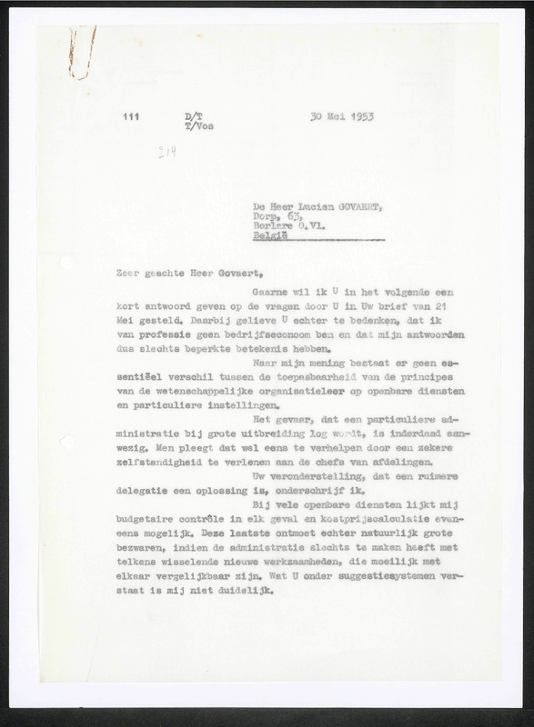 Letter to L. Govaert