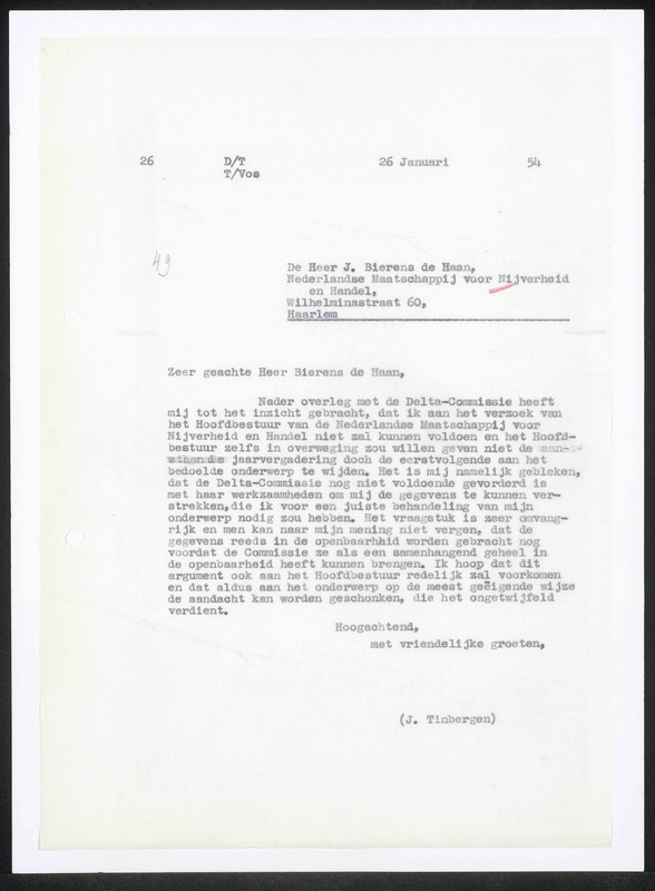 Letter to J. Bierens de Haan
