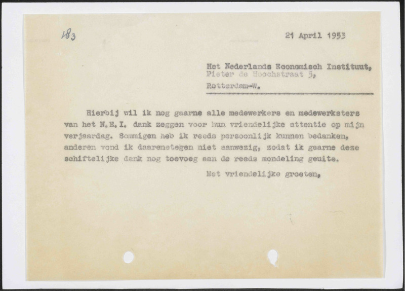 Letter to Nederlands Economisch Instituut