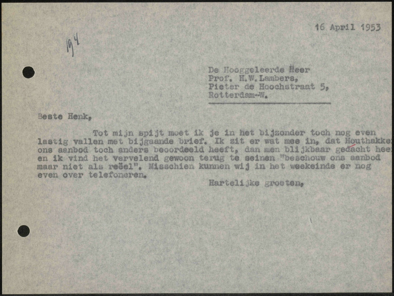 Letter to H.W. Lambers