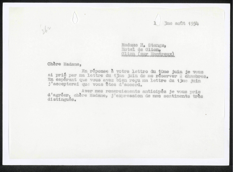 Letter to H. Stange